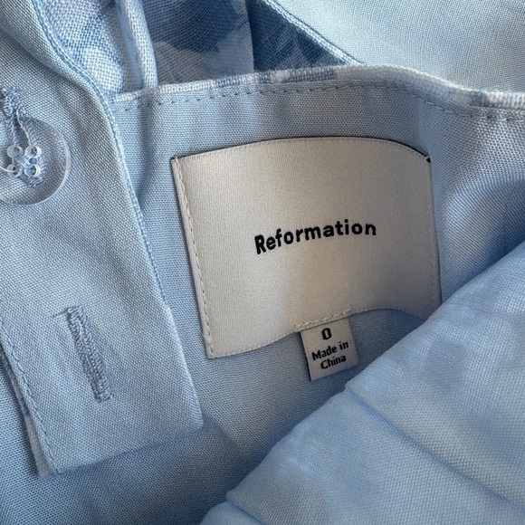 NEW Reformation Daria Linen Mini Dress Bow Angelic Sky Blue Floral | US 0 UK 4 - Picture 11 of 13